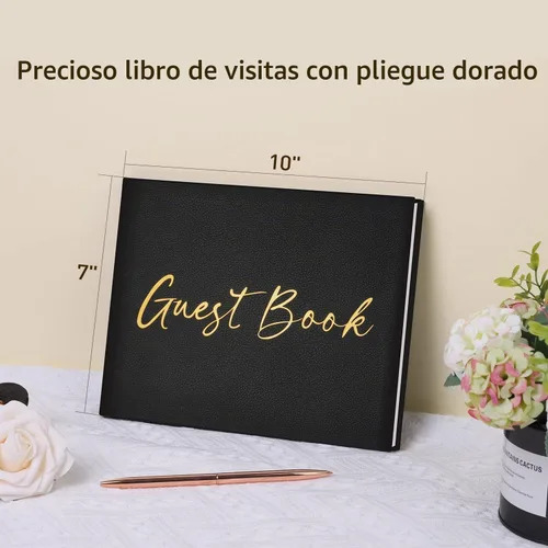 Vista 2 de JUBTIC Libro de invitados negro para funeral, libro de registro de invitados para recepción, boda, baby shower, cumpleaños, despedida de soltera