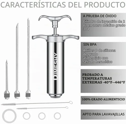 Vista 5 de Kit de inyector de carne de acero inoxidable 304 resistente con barril de gran capacidad de 2 onzas con 3 agujas comerciales de adobo Jeringa