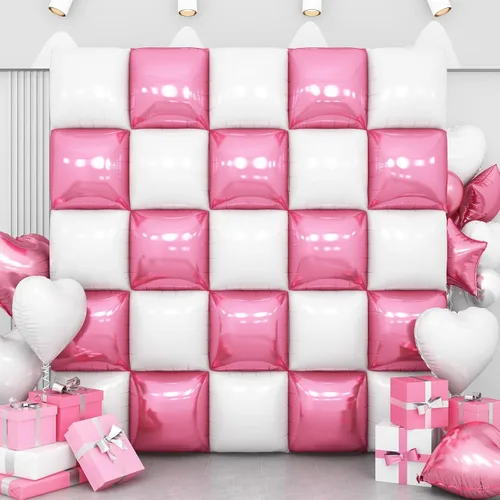 Vista 16 de Globos de aluminio cuadrados rojos, azules y plateados, kit de 25 globos de doble cara para fondo, túnel de helio, arco, guirnalda para el 4 de Rojo