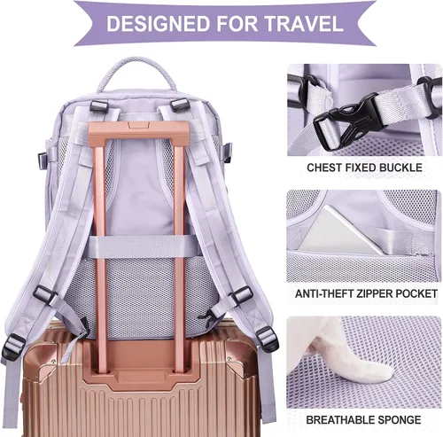 Vista 7 de coowoz Mochila de viaje grande para mujeres y hombres,Mochila de transporte,Mochila de senderismo impermeable para deportes al aire libre, Púrpura