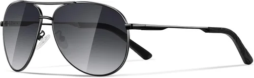 Vista 28 de Gafas de sol polarizadas aviador para hombre y mujer Marco A1-Negro Lente Gris