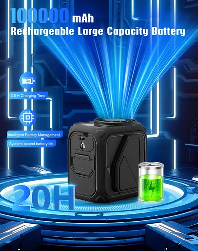 Vista 4 de Yestono Ventilador de cintura portátil recargable, mini ventilador de cuello de 10000 mAh con chip AI, 5 velocidades de flujo de aire fuerte, tiempo