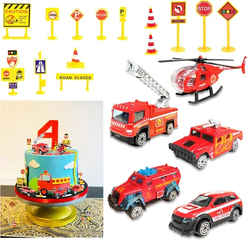 Vista 2 de Juego de 20 piezas de decoración de pastel de vehículos de construcción mini, decoraciones de pastel de camiones de construcción, suministros