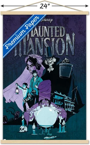 Vista 3 de Trends International Disney Haunted Mansion - Póster de pared de grupo, 22.375 x 34 pulgadas, paquete de impresión premium y colgador de madera