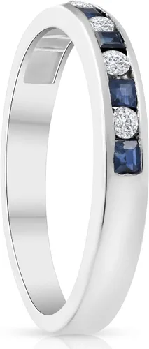 Vista 2 de Anillo de oro blanco de 14 quilates con zafiro y diamantes de talla princesa de 12 ct