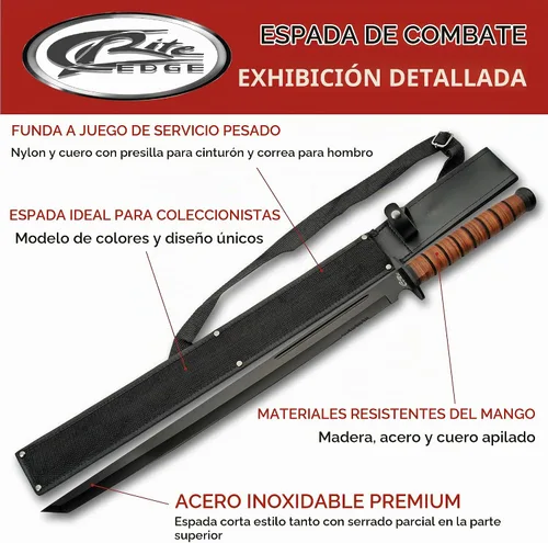 Vista 2 de Espada corta de cuero apilado estilo americano de supervivencia Tanto de 27.75 pulgadas con funda