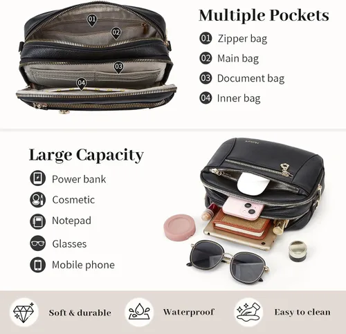 Vista 6 de Bolso cruzado para mujer, bolso cruzado pequeño de cuero vegano de moda con correas ajustables para el hombro, regalo para madre, esposa, mamá