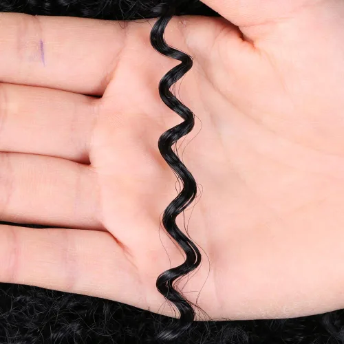 Vista 8 de Extensión de cabello sintético con cordón para coleta afro rizado para mujeres negras, onda corta (#1B, negro naturaleza)