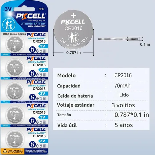 Vista 2 de PKCELL Paquete de 5 baterías CR2016 CR 2016 3V batería de litio