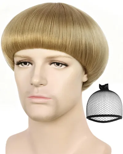 Vista 13 de ANOGOL Peluca corta negra con corte de tazón para hombre, con flequillo Negro