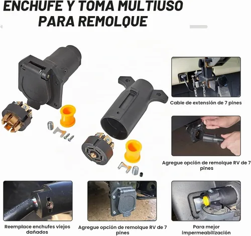 Vista 6 de MECMO RV 7 pines macho y hembra Conector de remolque, lado del vehículo y extremo de remolque, 7 vías estilo hoja de repuesto, enchufe