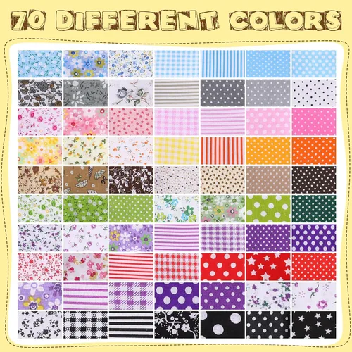 Vista 5 de Macarrie 70 piezas de algodón grueso acolchado de 20 x 20 pulgadas, paquetes de tela con estampado floral, suministros de costura, cuadros de tela