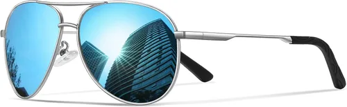 Vista 38 de Gafas de sol polarizadas aviador para hombre y mujer Marco A1-Negro Lente Gris