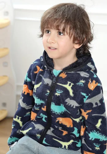 Vista 6 de Feidoog - Chaqueta de vellón polar con capucha, de manga larga, gruesa, cálida y resistente, para bebé o niños pequeños, para otoño o invierno