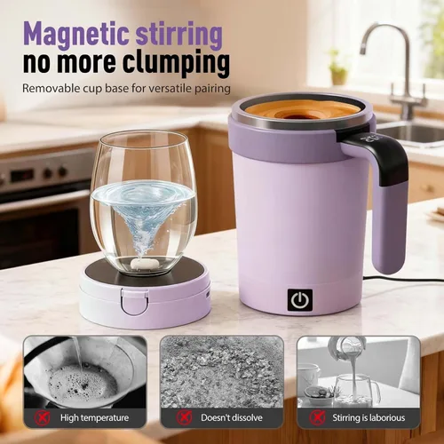 Vista 3 de Taza de agitación magnética automática – Recargable de acero inoxidable portátil para café, leche y chocolate caliente (negro)