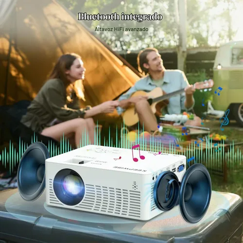 Vista 5 de Mini proyector con WiFi y Bluetooth, proyector de película para exteriores compatible con 1080P, compatible con Android/iOS/Windows/TV Stick/HDMI/USB
