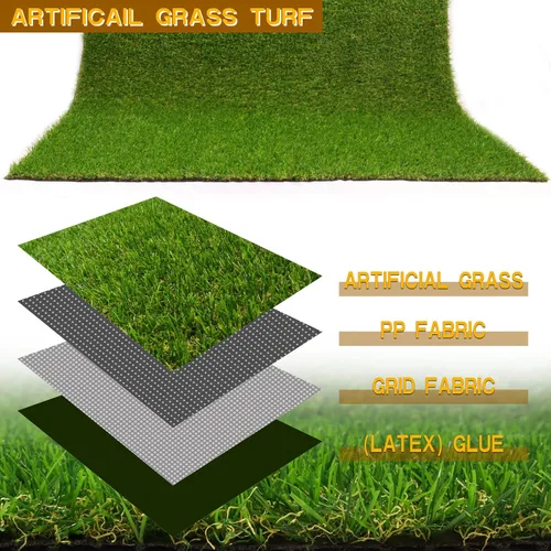 Vista 4 de Heyroll Césped Artificial Verde de 3 pies x 3 pies, 0.8 pulgadas, Alfombra de Césped Falso, Alfombra de Césped Artificial para Interiores