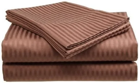 Vista 8 de Paquete de 2: Juego de 4 piezas - Juego de sábanas finas de 400 hilos 100% algodón Dobby Stripe (matrimonial, beige - beige)