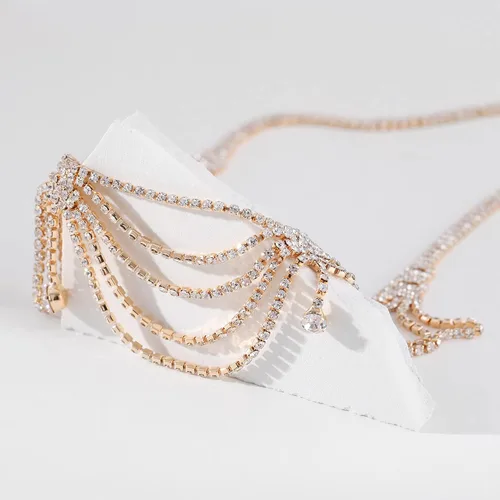 Vista 8 de Cadena de cabeza de diamantes de imitación de novia para mujer, accesorio de boda bohemio, joyería de moda