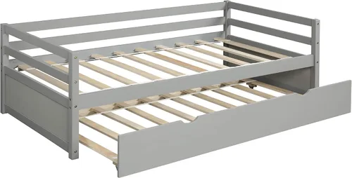 Vista 6 de P PURLOVE Sofá cama de tamaño individual con marco de cama nido, sofá cama de madera para sala de estar, habitación de invitados, dormitorio