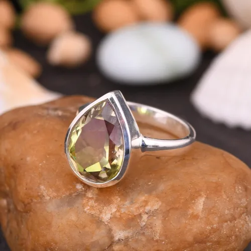Vista 17 de PANOPLY Bio Pink Doublet Quartz Solid 925 Sterling Silver Ring for Women
