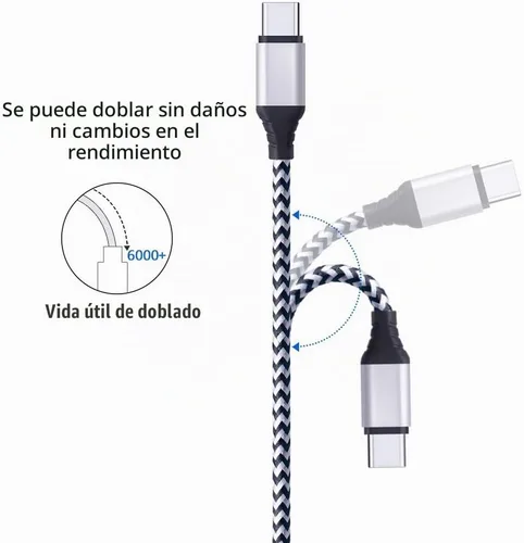 Vista 3 de Paquete de 5 cables USB tipo C de 6 pies, cable de carga rápida compatible