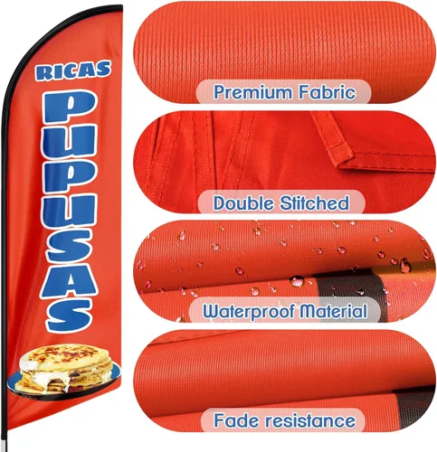 Vista 3 de Ricas Pupusas - Bandera publicitaria de Swooper, bandera de plumas de Ricas Pupusas, cartel publicitario de plumas para negocios de Ricas Pupusas, 8