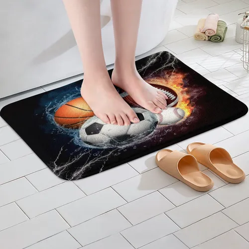 Vista 2 de Erosebridal Alfombras deportivas de baño para niños de 16 x 24 pulgadas, tapete de baño de béisbol y fútbol, para niños, adolescentes, baloncesto