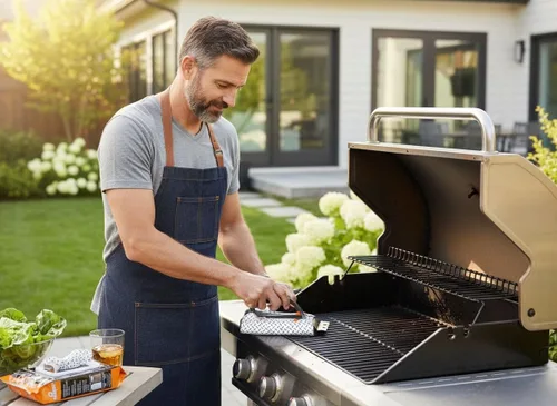 Vista 4 de Proud Grill Q-Swiper - Juego de limpiador de parrilla para barbacoa, 1 cepillo de parrilla con raspador y 25 toallitas de limpieza para parrilla