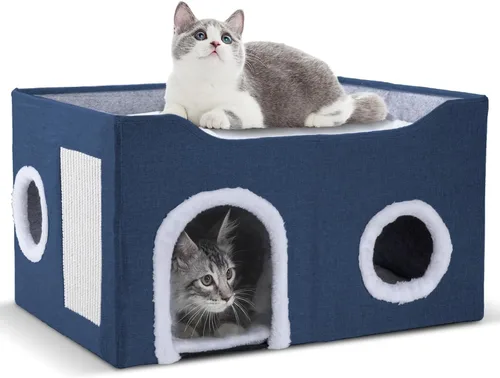 Vista 8 de Casa para gatos de interior – Cueva plegable para gatos y cama cubierta para gatos, escondite acogedor para mascotas pequeñas y gatos grandes