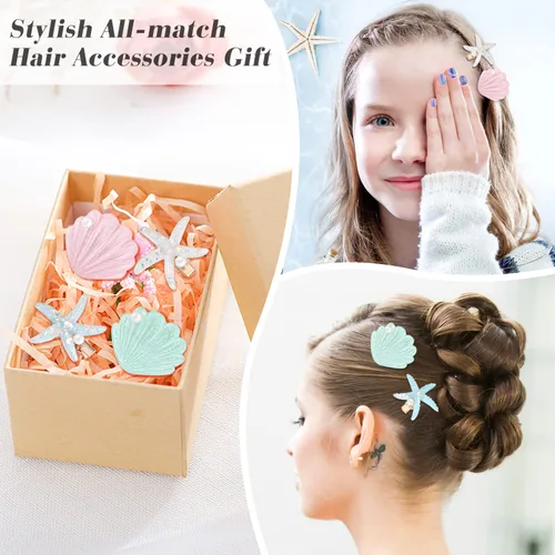 Vista 5 de 12 pinzas para el cabello de concha y perlas de estrella de mar, pinzas de pelo artificiales de estrella de mar de resina acrílica, horquillas