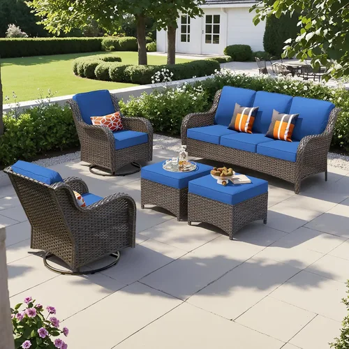 Vista 35 de Juego de muebles de exterior para patio, silla y sofá (ratán marrón, beige, 3 piezas)