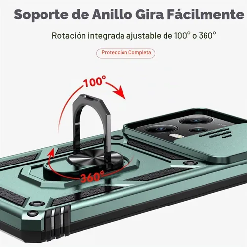 Vista 5 de Funda para Redmi Note 12 Pro, Poco X5 Pro 22101320G con protector de pantalla de vidrio templado y cubierta de cámara deslizante, anillo magnético