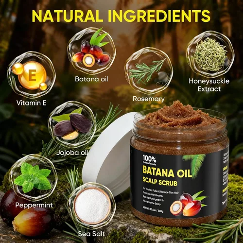 Vista 5 de Batana Oil Exfoliante para el crecimiento del cabello, batana orgánica para nutrir el cabello con romero, aceite de cuero cabelludo promueve