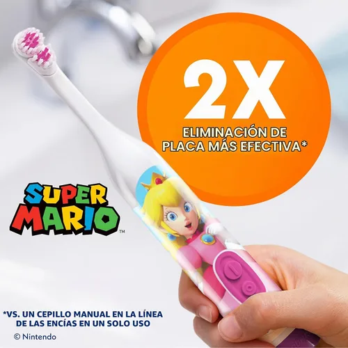 Vista 3 de Cepillo de dientes eléctrico Spinbrush para niños Princesa Peach, con batería y cerdas suaves