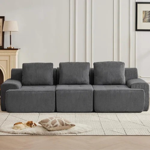 Vista 12 de Sofá modular modular con otomana móvil, sofá de asiento profundo con almohadas, cómodo sofá modular de nube para sala de estar, dormitorio y Blanco