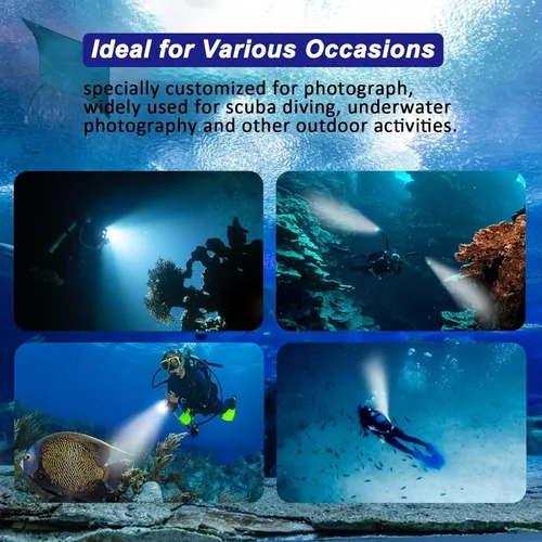 Vista 6 de Luz de buceo para fotografía subacuática, linterna de buceo súper brillante de 4500 lúmenes, luz de video subacuática impermeable de 328.1 ft