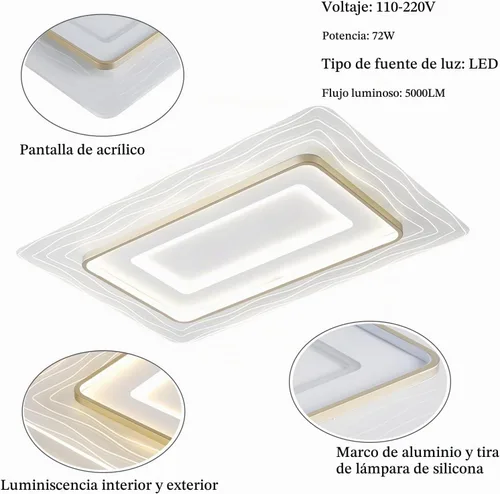 Vista 3 de Lámpara de techo empotrada moderna de 72 W LED regulable lámpara de techo rectangular con control remoto cerca de la lámpara de techo