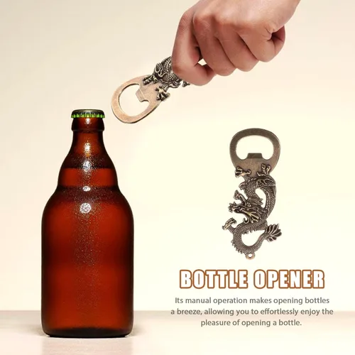 Vista 2 de Abrebotellas de dragón Abrebotellas de cerveza 2024 Año Nuevo chino Zodiaco Animal Abrebotellas Metal Vintage Abrebotellas Llavero Dragón Dorado