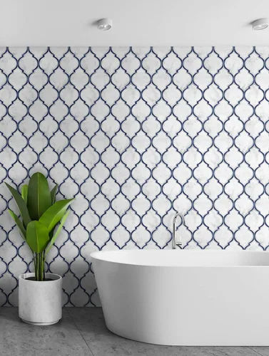 Vista 7 de NextWall Papel tapiz de vinilo y pelado de imitación de Ogee mármol (azul real y carrara)