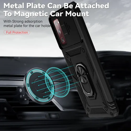Vista 3 de Funda para Samsung Galaxy S20 FE 5G con cubierta para lente de cámara, protector de pantalla HD, soporte de anillo magnético probado contra caídas