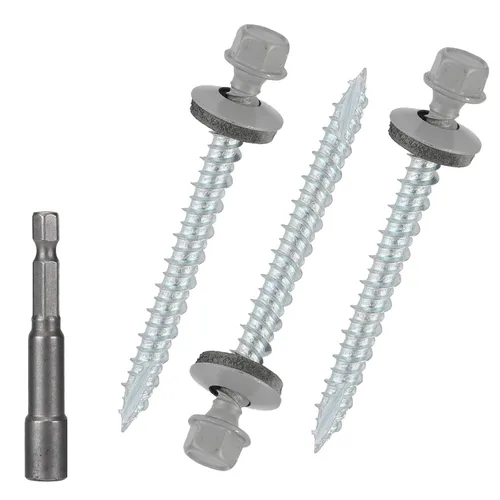 Vista 13 de Tornillos para techos de metal de 10 x 1 pulgada, tornillo para techo de chapa metálica con cabeza hexagonal negra y arandela EPDM para techos