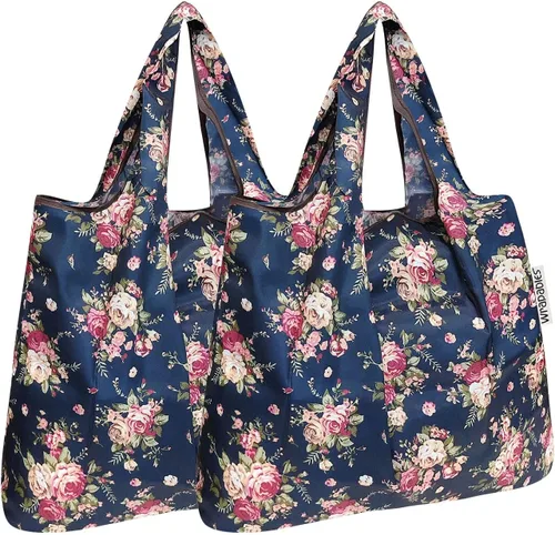Vista 14 de allydrew Bolsa plegable de nailon para comestibles reutilizable (Set de 2), Ballenas Azules