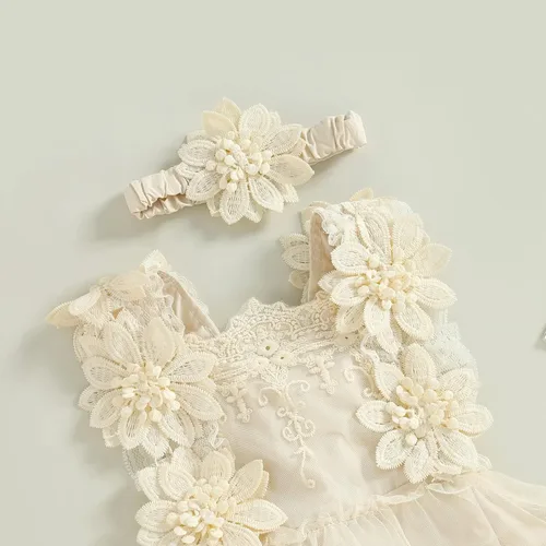 Vista 4 de Ropa de bebé niña Floral Boho Lace Romper Mameluco Mameluco Mono Mono Traje Verano Ropa Bebé Niñas