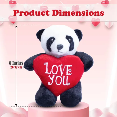 Vista 5 de Adorable animal de peluche de San Valentín de 8 pulgadas con corazón para seres queridos, animal abrazable de primera calidad (Panda con corazón)