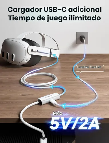 Vista 3 de JSAUX Cable de enlace de 16 pies con carga compatible con accesorios Meta Quest 3S/Quest3/2/Pro Carga mientras juegas: USB 3.0 de datos de alta