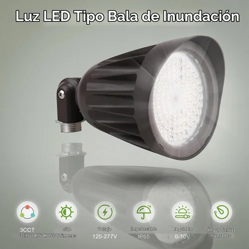 Vista 2 de Luz de inundación del proyector de la bala de 25W LED, 3500LM, 3CCT 1-Paquete