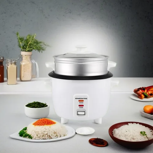 Vista 5 de OVENTE - Olla arrocera eléctrica y vaporizador de alimentos – Capacidad de arroz de 5 tazas, olla extraíble antiadherente, función de mantener