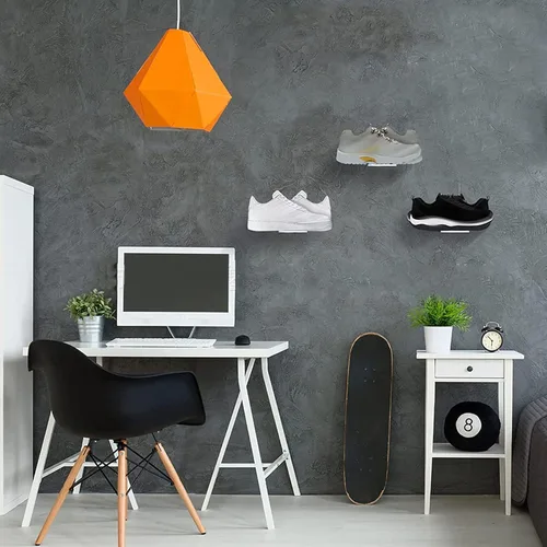 Vista 6 de Juego de 6 estantes flotantes de exhibición de zapatos para pared, estantes flotantes de acrílico transparente, estante de zapatos acrílico de 8 x 3