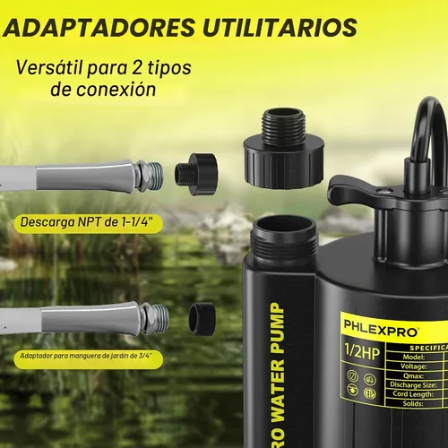 Vista 7 de Bomba de agua sumergible PHLEX PRO 1/2HP, eliminación rápida de agua de 2650 GPH Negro